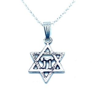 Silver Star of David Pendant Necklace Chai Life Symbol